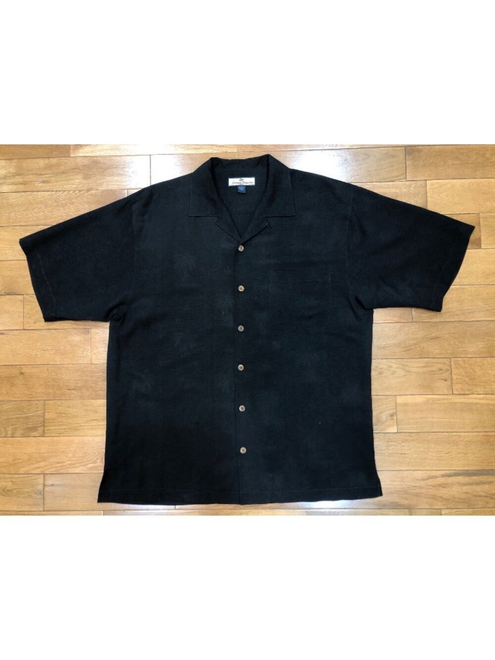 Tommy Bahama 100% Silk Short Sleeve Button Down Black Shirt Coastal Elite Size M